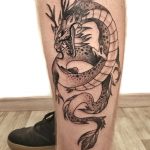 sárkány fekete fehér tetoválás, dragon black white tattoo