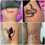 kígyó felirat maci mesefigura vegyes tetoválás, snake inscription teddy bear fairy tale mixed tattoo