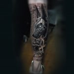 Egyiptom reál fekete fehér láb vádli tetoválás tetováló művész Budapest, Egypt real black and white leg calf tattoo tattoo artist Budapest