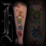 horoszkóp virág színes tetoválás alkar, horoscope flower color tattoo forearm