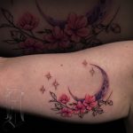 Hold cseresznyevirág színes alkar tetoválás, Moon cherry blossom colored forearm tattoo