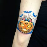 sütőtök tök halloween macska denevér színes tetoválás, pumpkin pumpkin halloween cat bat colorful tattoo