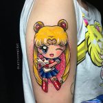 rajzfilm színes kar tetoválás, cartoon colorful arm tattoo