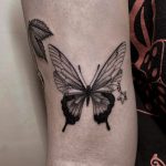 pillangó lepke fekete fehér tetoválás Budapest, skull cherry arm tattoo Budapest