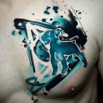 water color kék kutya emléktetoválás, water color blue dog memorial tattoo